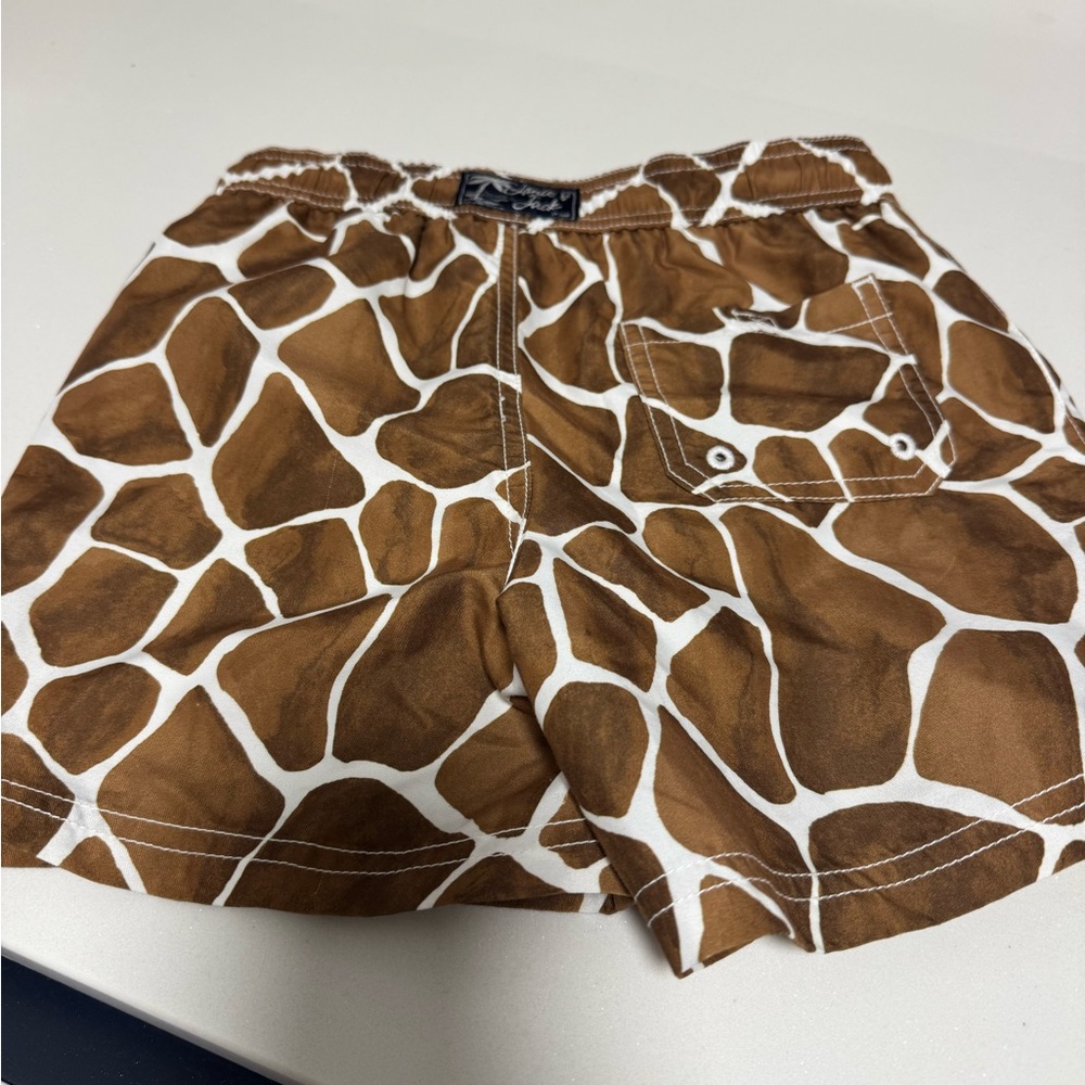 Janie and Jack Brown Giraffe Print Swim Trunks